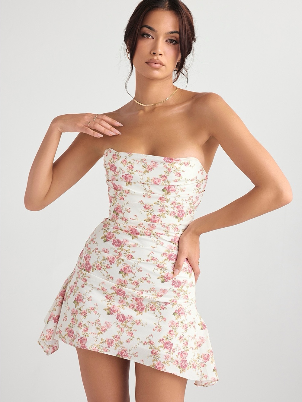 House of CB Rose Print Draped Corset Dress